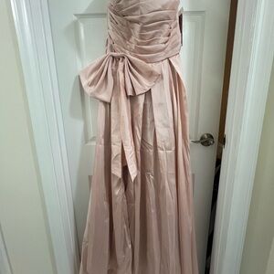 A-line Strapless Taffeta Long Slit Prom Dress with Pleated Bodice Bow